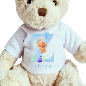Boy's Personalised Luxury Teddy Bear & Blue Initial T- Shirt