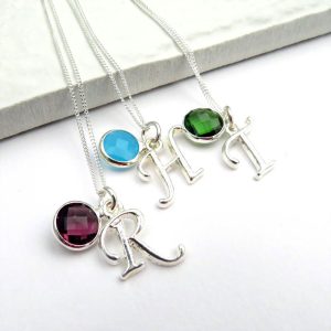 Personalised Initial Birthstone Sterling Silver Necklace