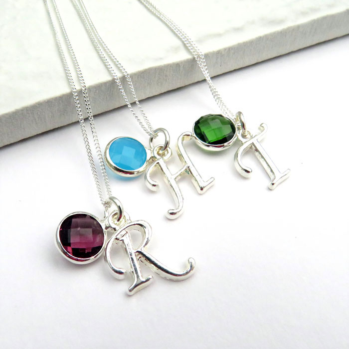 Personalised Initial Birthstone Sterling Silver Necklace
