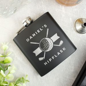 Personalised Golf Black Stainless Steel Hip Flask