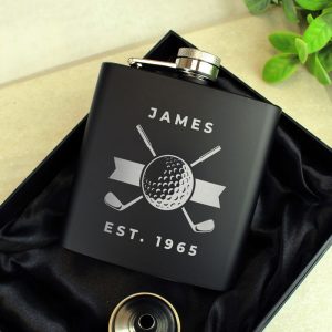 Personalised Golf Black Stainless Steel Hip Flask