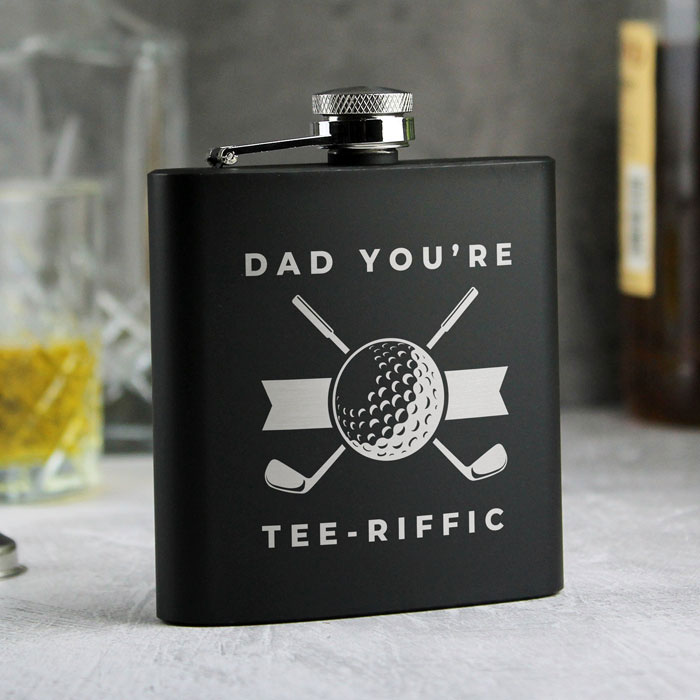 Personalised Golf Black Stainless Steel Hip Flask
