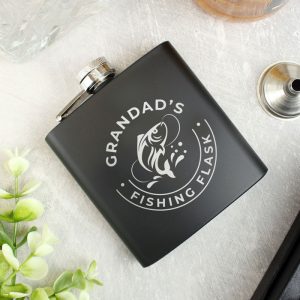 Personalised Fishing Hip Flask Black Stainless Steel 6oz