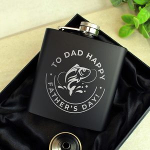 Personalised Fishing Hip Flask Black Stainless Steel 6oz