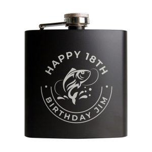 Personalised Fishing Hip Flask Black Stainless Steel 6oz