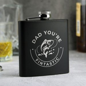 Personalised Fishing Hip Flask Black Stainless Steel 6oz