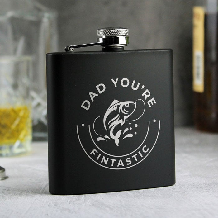 Personalised Fishing Hip Flask Black Stainless Steel 6oz