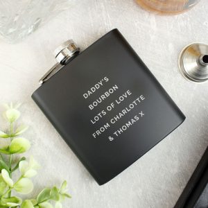 Personalised Free Text Black Stainless Steel Hip Flask