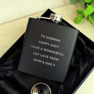 Personalised Free Text Black Stainless Steel Hip Flask