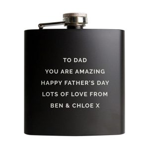 Personalised Free Text Black Stainless Steel Hip Flask