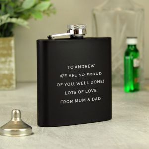 Personalised Free Text Black Stainless Steel Hip Flask