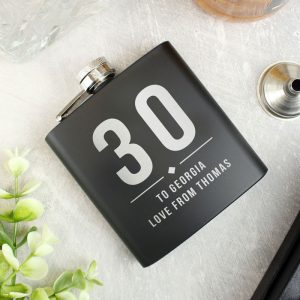 Personalised Big Numbers Black Hip Flask Birthday Gift