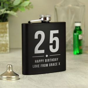 Personalised Big Numbers Black Hip Flask Birthday Gift