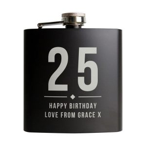 Personalised Big Numbers Black Hip Flask Birthday Gift