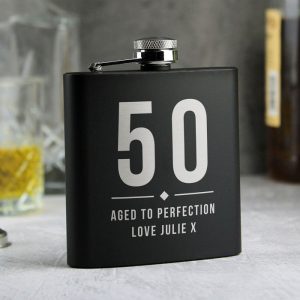 Personalised Big Numbers Black Hip Flask Birthday Gift
