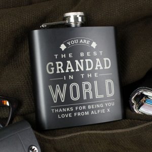 Personalised Best in The World Steel Black Hip Flask