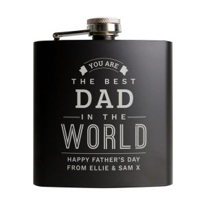 Personalised Best in The World Steel Black Hip Flask