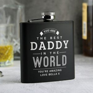 Personalised Best in The World Steel Black Hip Flask