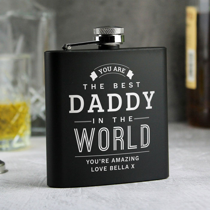 Personalised Best in The World Steel Black Hip Flask