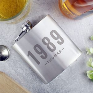 Personalised Year & Name Stainless Steel Hip Flask