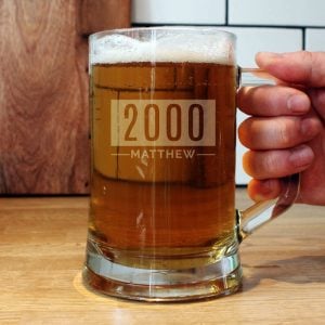 Personalised Name & Date Pint Stern Glass Tankard
