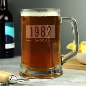 Personalised Name & Date Pint Stern Glass Tankard
