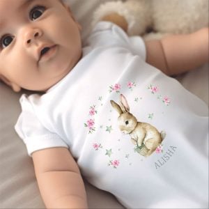 Personalised New Baby Girls Bunny Baby Vest - Various Sizes