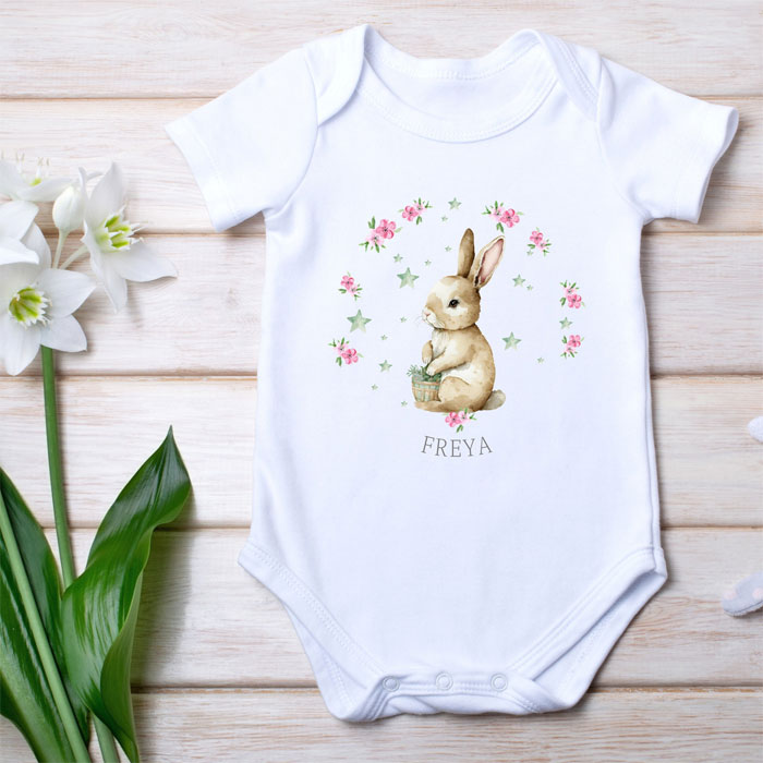Personalised New Baby Girls Bunny Baby Vest - Various Sizes