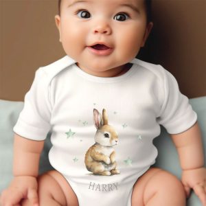 Personalised Bunny Baby Vest Easter Gifts 0-3 & 6-12 Months