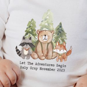 Personalised Woodland Long Sleeve Baby Grow - Various Sizes
