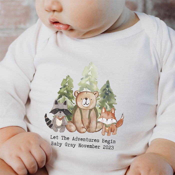 Personalised Woodland Long Sleeve Baby Grow - Various Sizes