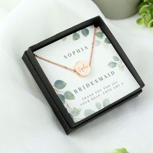 Personalised Rose Gold Necklace & Box Flower Girl Bridesmaid