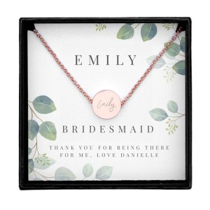 Personalised Rose Gold Necklace & Box Flower Girl Bridesmaid