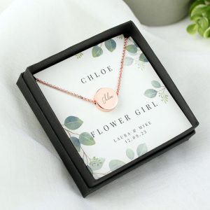 Personalised Rose Gold Necklace & Box Flower Girl Bridesmaid