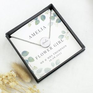 Personalised Botanical Silver Tone Necklace & Box Wedding