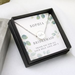 Personalised Botanical Silver Tone Necklace & Box Wedding