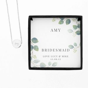 Personalised Botanical Silver Tone Necklace & Box Wedding