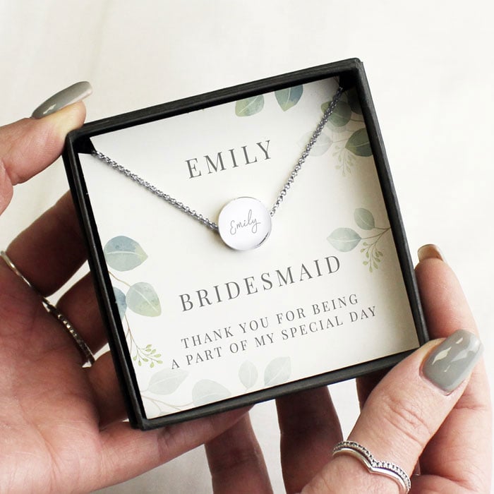 Personalised Botanical Silver Tone Necklace & Box Wedding