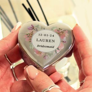 Personalised Floral Heart Trinket Box Bridesmaid Flower Girl