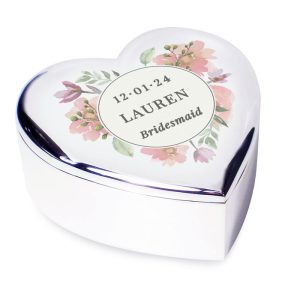 Personalised Floral Heart Trinket Box Bridesmaid Flower Girl