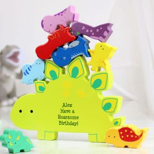 Personalised Free Text Wooden Dinosaur Stacking Toddler Toy