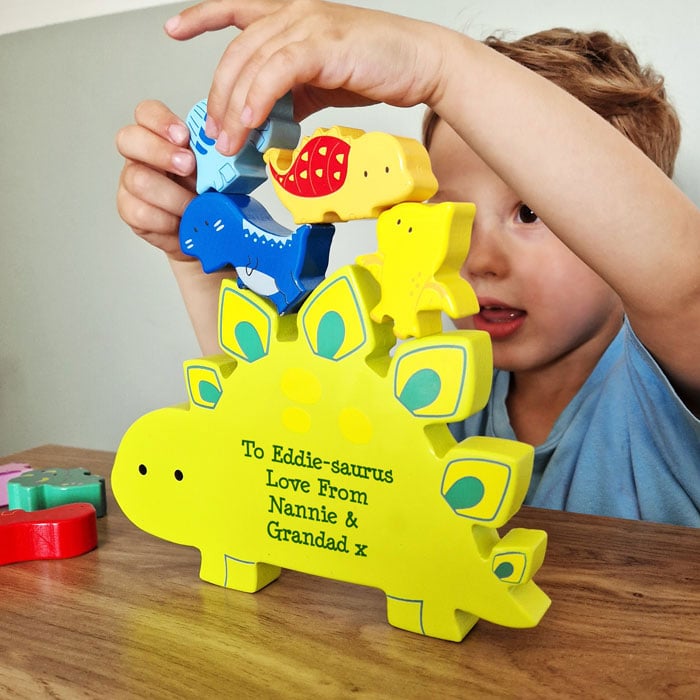 Personalised Free Text Wooden Dinosaur Stacking Toddler Toy