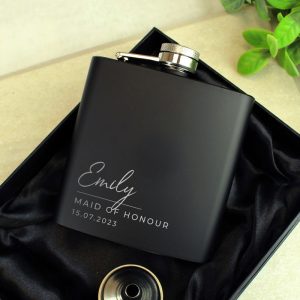 Personalised Free Text Wedding Party Black Hip Flask