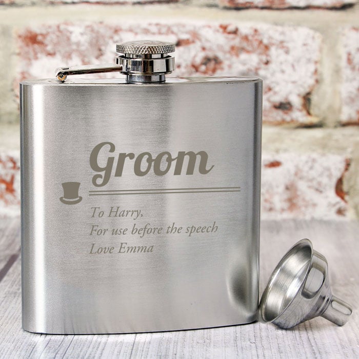 Personalised Stainless Steel Groom 6oz Hip Flask