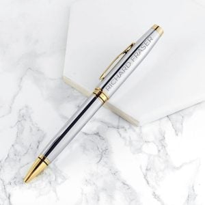 Engraved Cross Coventry Ballpoint Pen Chrome & Gold