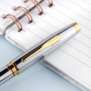 Engraved Cross Coventry Ballpoint Pen Chrome & Gold