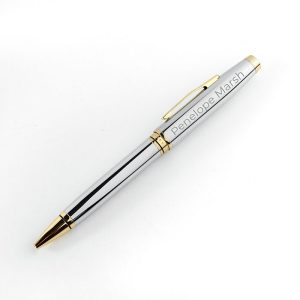 Engraved Cross Coventry Ballpoint Pen Chrome & Gold