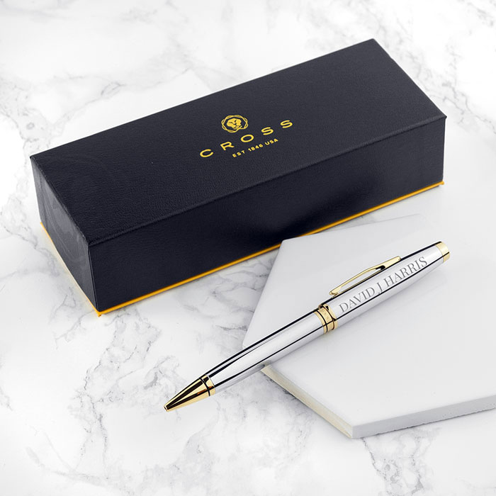 Engraved Cross Coventry Ballpoint Pen Chrome & Gold