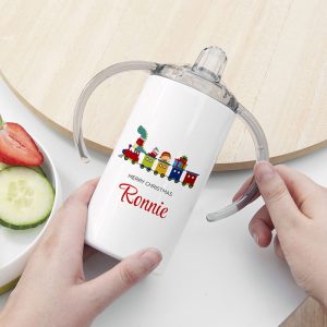 Personalised Christmas Train Kid's Stainless Steel Sippy Cup