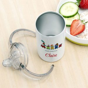 Personalised Christmas Train Kid's Stainless Steel Sippy Cup